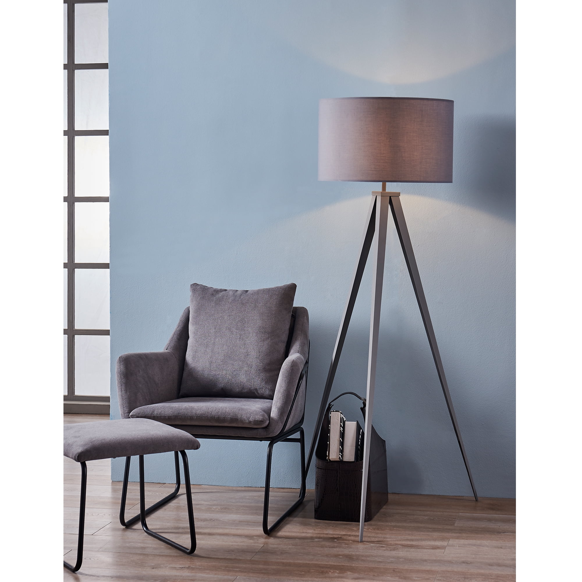 Versanora Romanza 62" Grey Tripod Floor Lamp with Gray Finish Shade