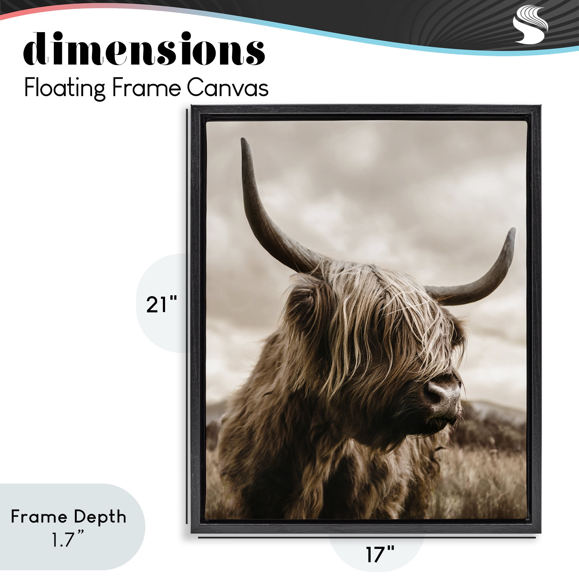 Stupell Industries Highland Cow on Windswept Moor Black Framed Floater Canvas Wall Art, design by CAD Designs