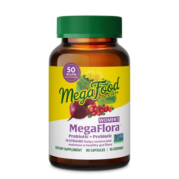 MegaFood MegaFlora Probiotics for Women - With Prebiotics - 14 Strains - 45 Servings