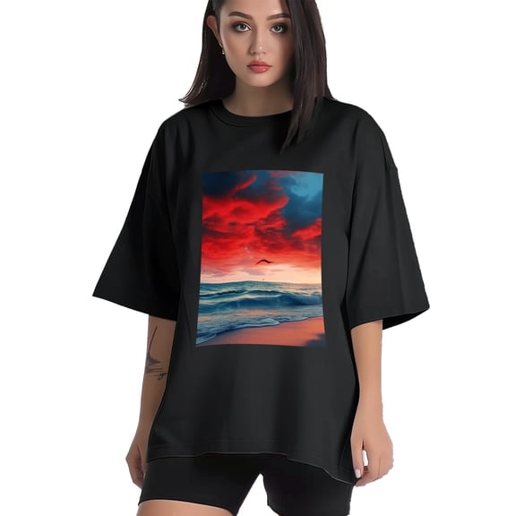 Plus Size Shirt for Women Black Tops for Women Short Sleeves Shirt for Women Sandy Shore T Shirt Crewneck Shirt for Women XS