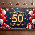 thumbnail image 6 of Golden Letters Birthday Banner Red Balloons Festive Design Gift Boxes for Milestone Celebration Adult Party Indoor Use, 6 of 7