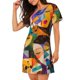 thumbnail image 2 of Fotbe Abstract Musical Faces Bata de Dormir para Mujer con Estampado, Camisón de Algodón de Manga Corta, Ropa de Dormir Casual, 2 of 6