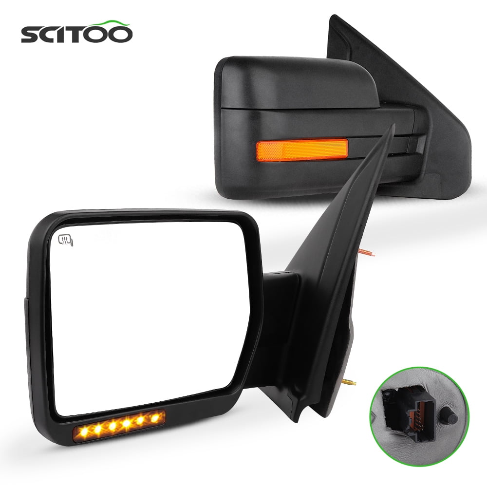 SCITOO Towing Mirrors, fit For Ford Exterior Accessories Mirrors fit  2007-2014 For Ford For F-150 Truck with Amber Turn Signal and Puddle Light  Heated