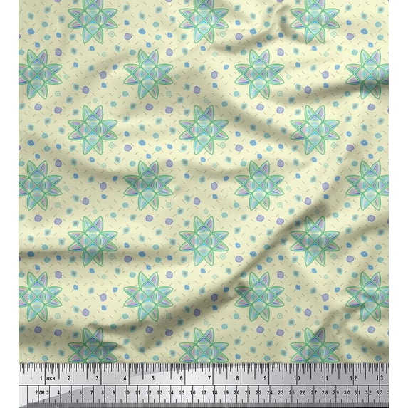 Soimoi Yellow Poly Georgette Fabric Artistic Floral Fabric Prints By Yard 42 Inch Wide