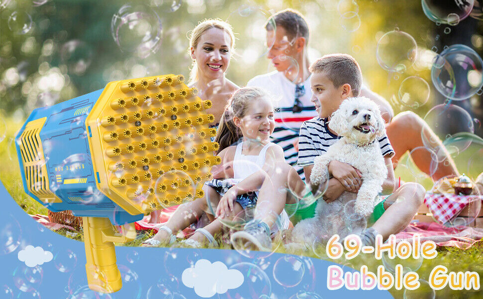 Bubble Machine Rocket Boom Bubble with 69Hole for Kids Rocket Launcher