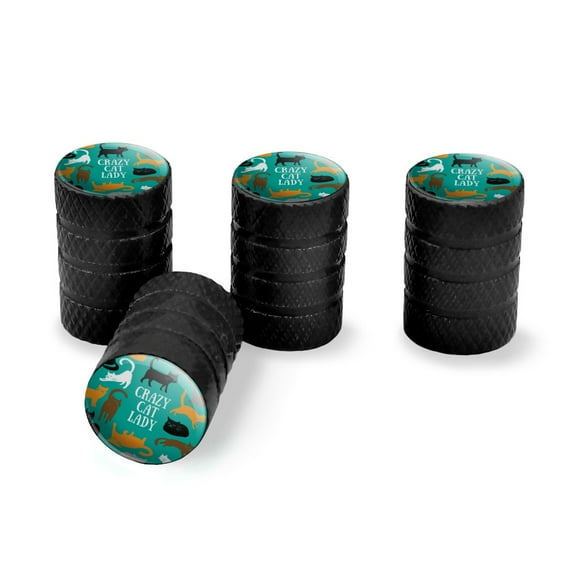 Crazy Cat Lady Teal Orange Black Brown Tire Rim Wheel Aluminum Valve Stem Caps