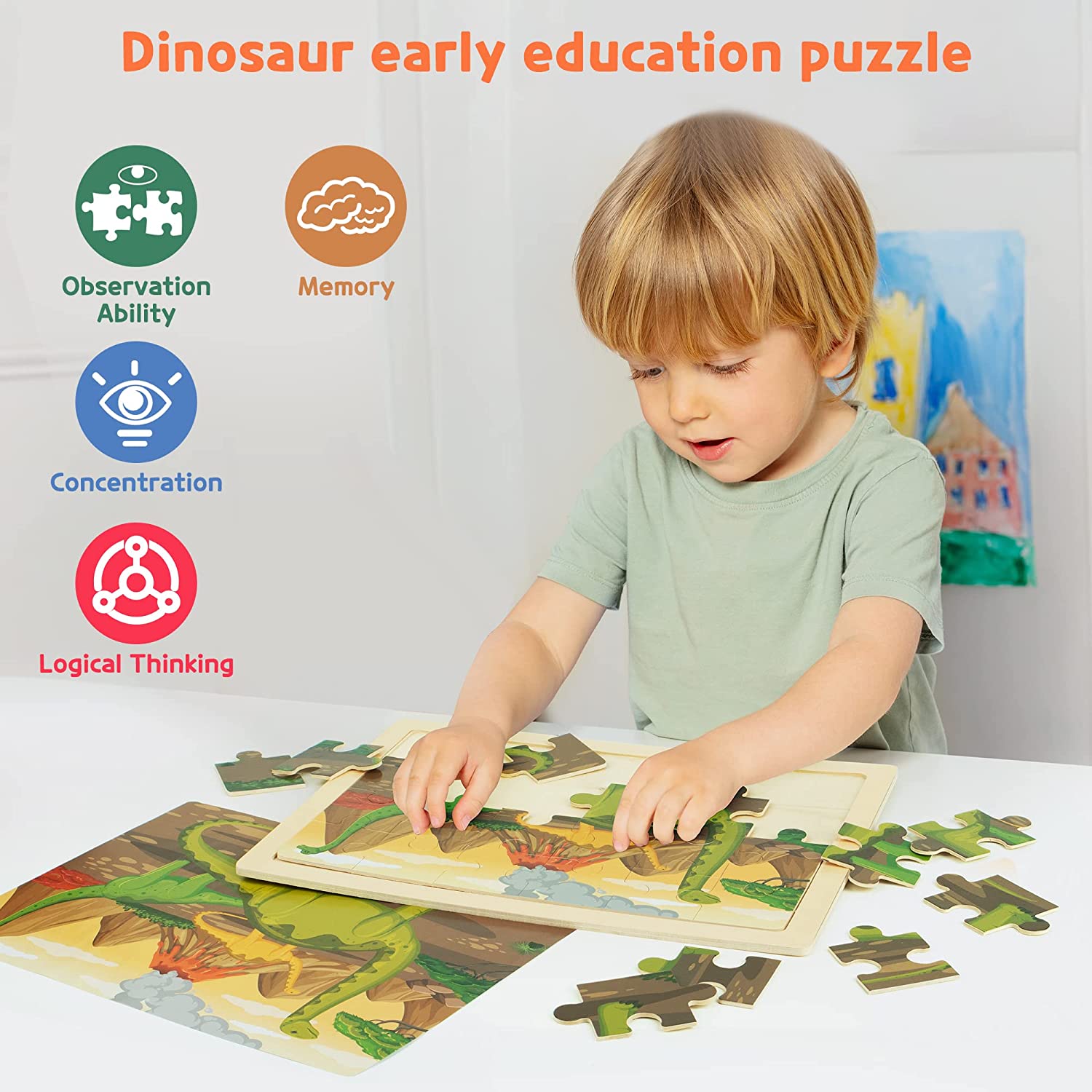 SYNARRY Wooden Dinosaur Puzzles 4-Pack, 24 Pieces Each photo 5