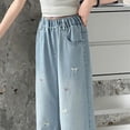 thumbnail image 4 of EnJoCho Teen Girls Jeans Straight Wide Leg Soli𝖽 Tone Elastic Waist Loose Denim Pants Stretch Trousers For Spring Autumn Back-to-School Outdoor Everyday Streetwear Casual Bottoms, 4 of 8