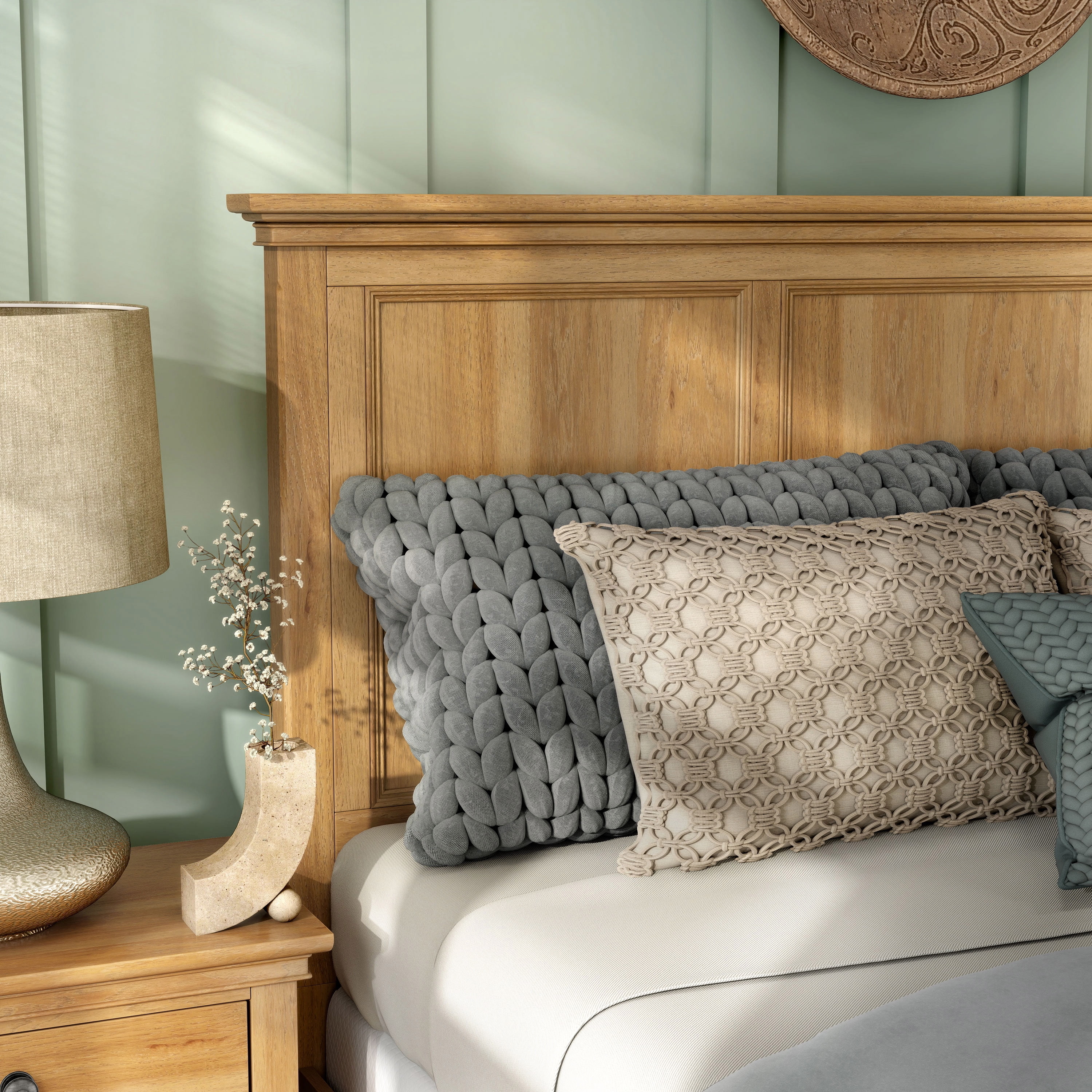 Furniture of America Stratford Solid Wood King Panel Bed, Natural Oak