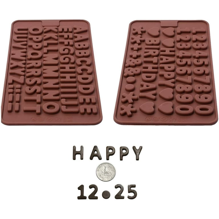 Inn Diary Silicone Letter Mold and Number Chocolate Molds with Happy Birthday Cake Decorations Symbols 2pcs