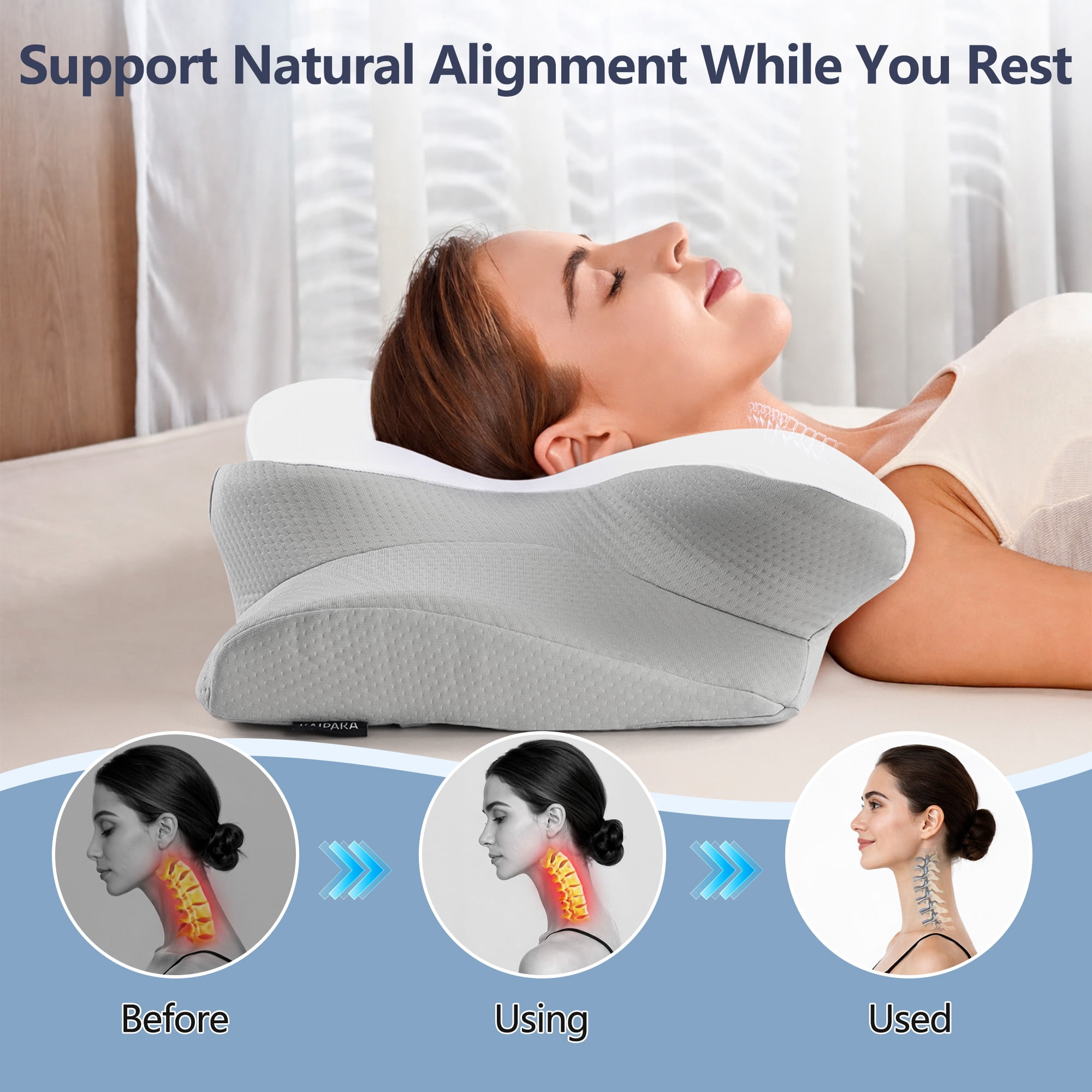 KAIPARA Memory Foam Bed Pillow for Sleeping, Contour Support Pillow for Side, Back & Stomach Sleepers, Cooling Bed Pillow with Removable Washable Cover, Gray