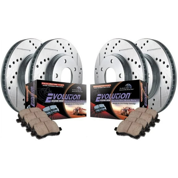 Power Stop K2815 Front/Rear Ceramic Brake Pad & Cross Drilled/Slotted Combo Rotor