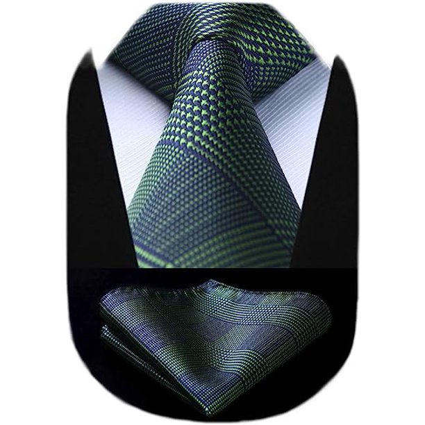 HISDERN Ties for Men Solid Houndstooth Neckties Handkerchief Formal