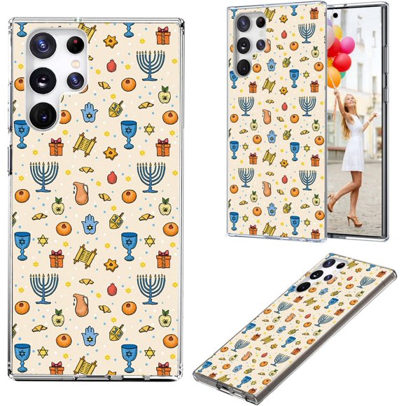 SHILIU-for Samsung Galaxy S25 Ultra Case for Girl Women, Full Protective Shockproof Slim Soft TPU Clear Phone Cover Cases for Galaxy S25 Ultra,Hanukkah Jewish Symbol Torah Menorah Dreidel Sufganiyah