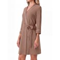 thumbnail image 3 of JWD Womens Waffle Wrap Robe V Neck Tie Waist 3/4 Sleeve Lounge Nightgown Soft Sleepwear Dark Khaki S, 3 of 6