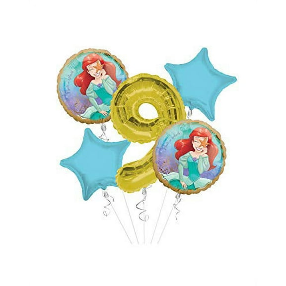 Princess Little Mermaid (Ariel) Once Upon A Time Happy Birthday Balloon Bouquet 5 pc, 9th Birthday