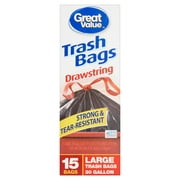 Great Value Large Drawstring Trash Bags, 30 Gallon, Black, 15 Ct