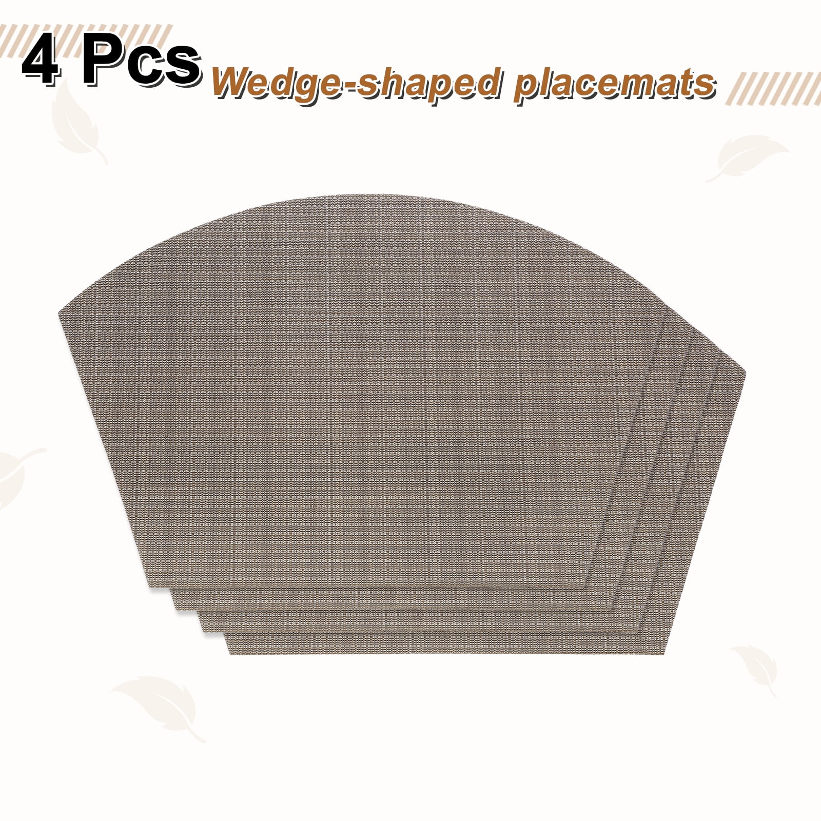 Uxcell 4pcs Wedge Placemats 18" x 12" Woven Vinyl Round Table Placemats, Coffee