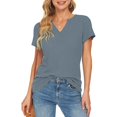 thumbnail image 4 of Chemises pour Femmes Mode Été Tricot Manches Courtes Tunique Col en V Chemise Ample, 4 of 6
