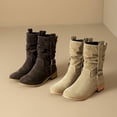 thumbnail image 6 of Women's Mid Calf Boots Slouchy Round Toe Flat Low Heel Riding Boots With back zipper, 6 of 8
