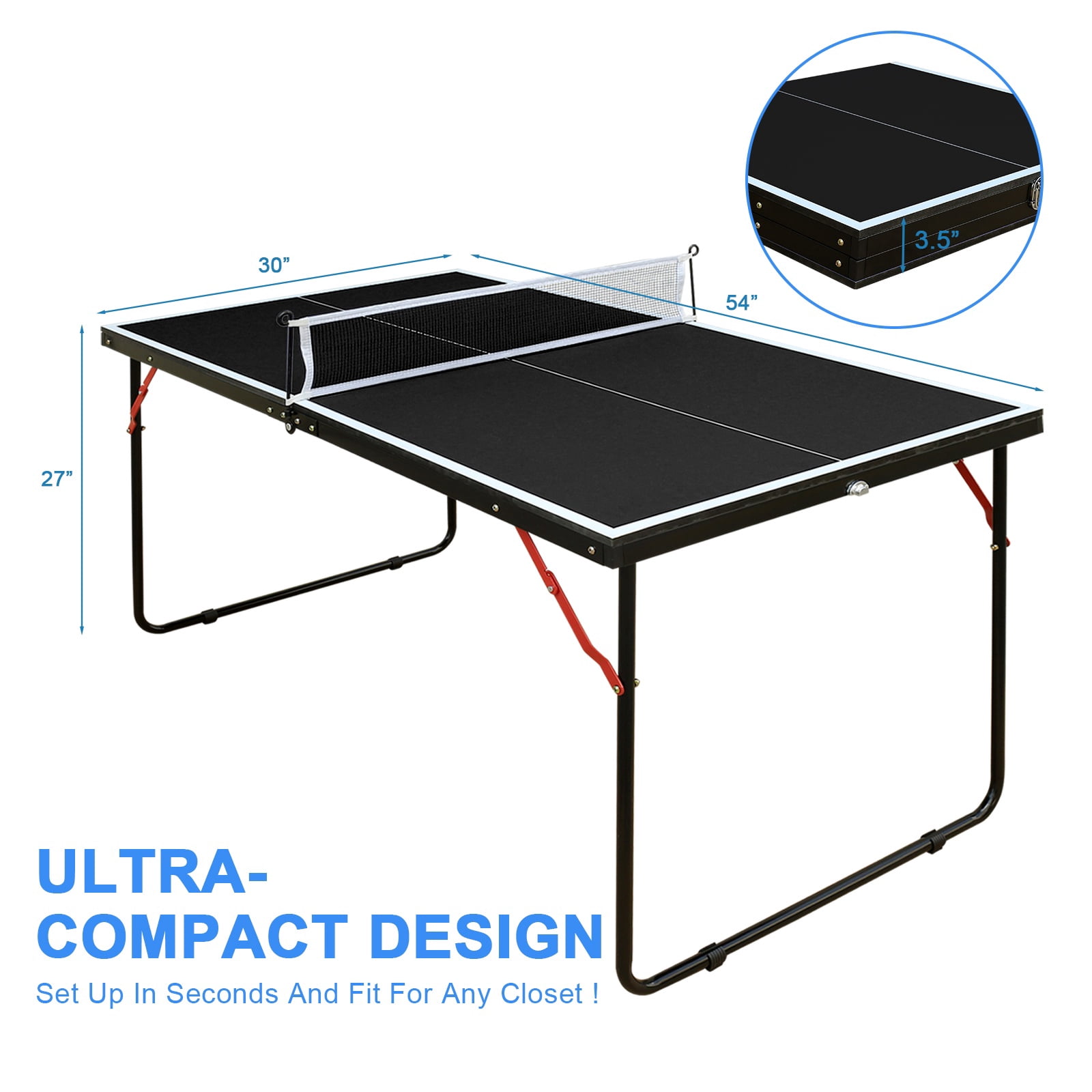 4.5FT Outdoor Table Tennis Table, SHINPT Mini Ping Pong Table with Net, Foldable Ping Pong Table with 2 Paddles and 3 Balls, Folding Game Table for Indoor/Outdoor, Table Game for Adults for Backyard