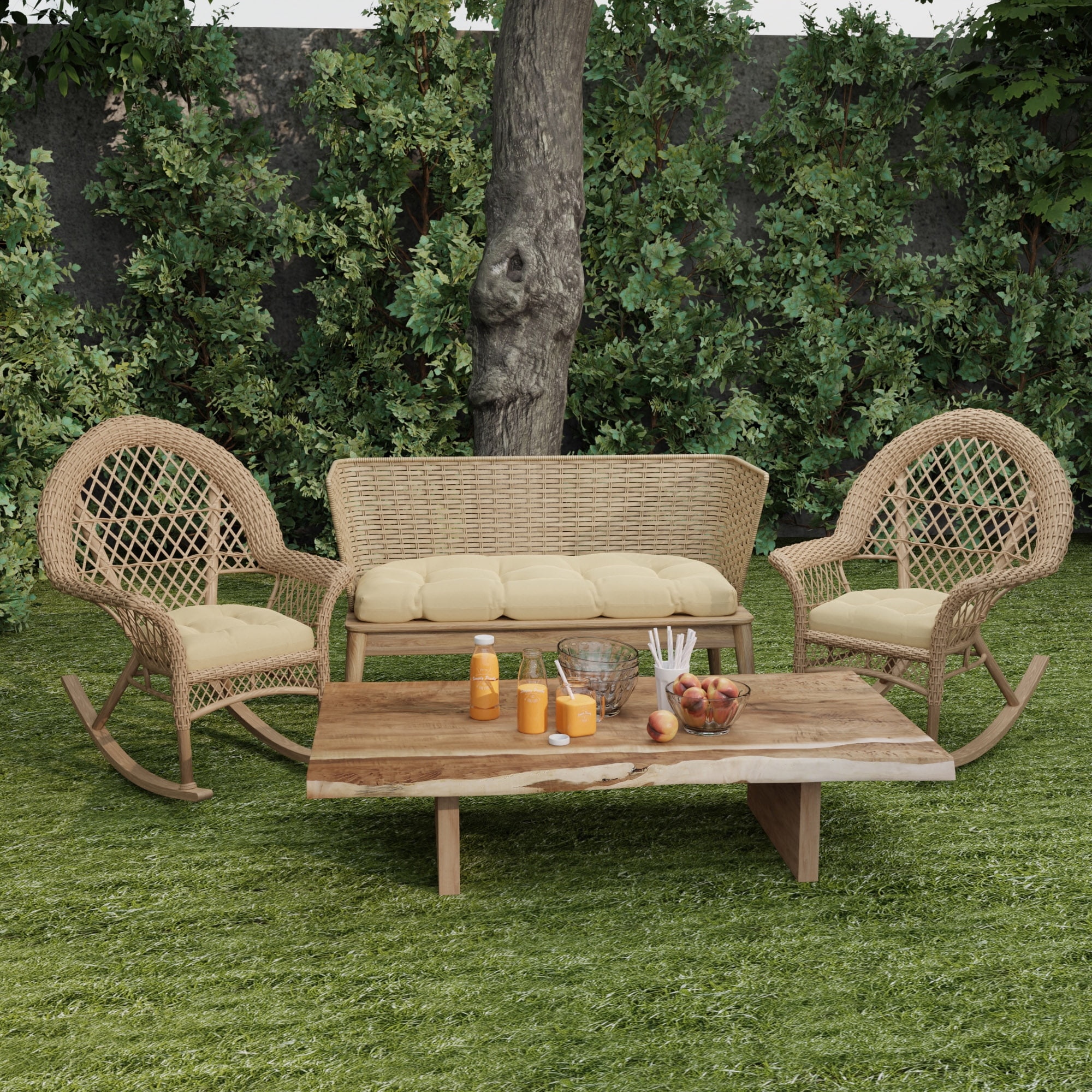 Jordan Manufacturing 44" x 18" McHusk Birch Beige Crosshatch Rectangular Tufted Contoured Crosshatch Outdoor Wicker Settee Bench Cushion