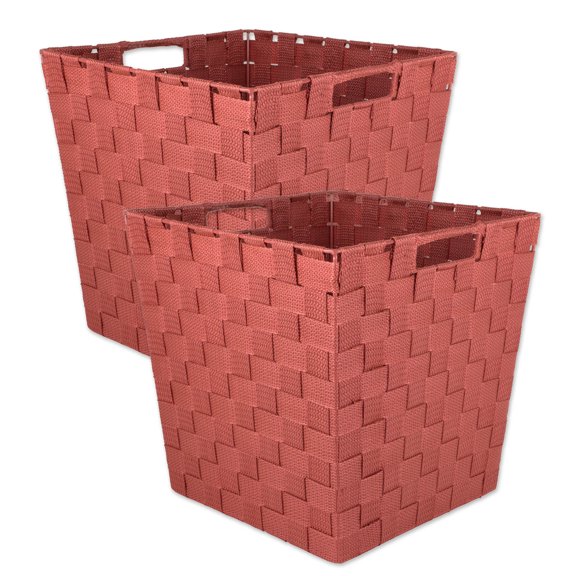 DII 11" Trapezoid Modern Nylon Basketweave Bin in Rust Orange (Set of 2)