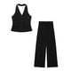 thumbnail image 1 of TRAF-Conjunto de 2 piezas con cuello Halter para mujer, chaleco sin mangas con bolsillo de una sola botonadura, Tops + bolsillos con cremallera de cintura alta, pantalón de pierna ancha, 1 of 5