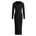 thumbnail image 4 of QHFBli Womens Ribbed Knit Sweater Dress Casual Long Sleeve V Neck Bodycon Pleated A Line Long Dress Streetwear, 4 of 4