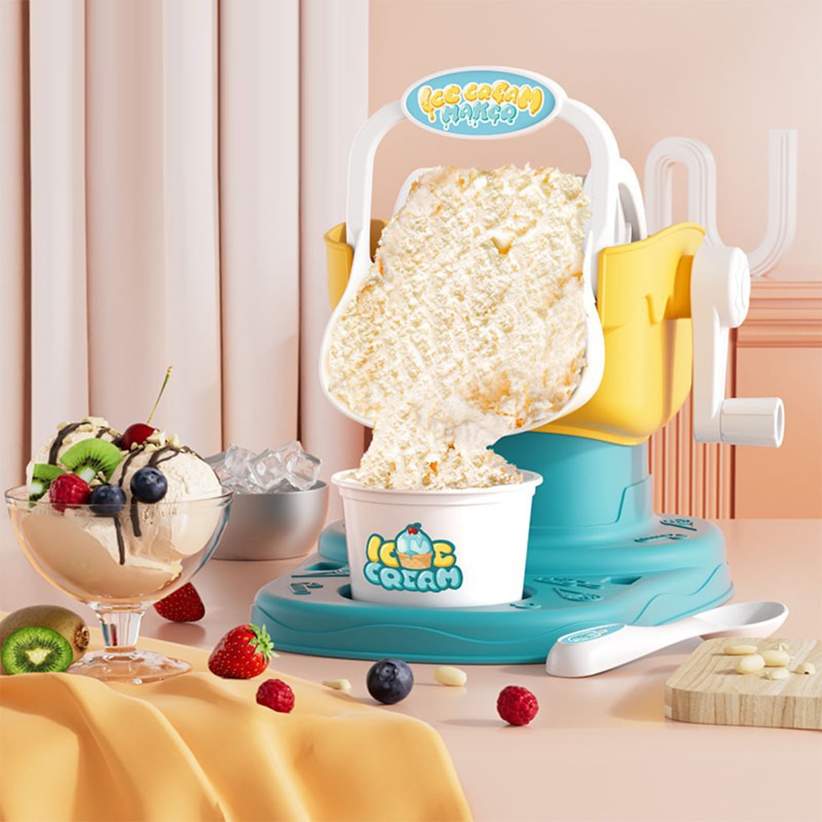 Hand Crank Ice Cream Play Set Frozens Dessert Machine Ice Cream Maker Parent-Child Interactive Edible Smoothie Machine