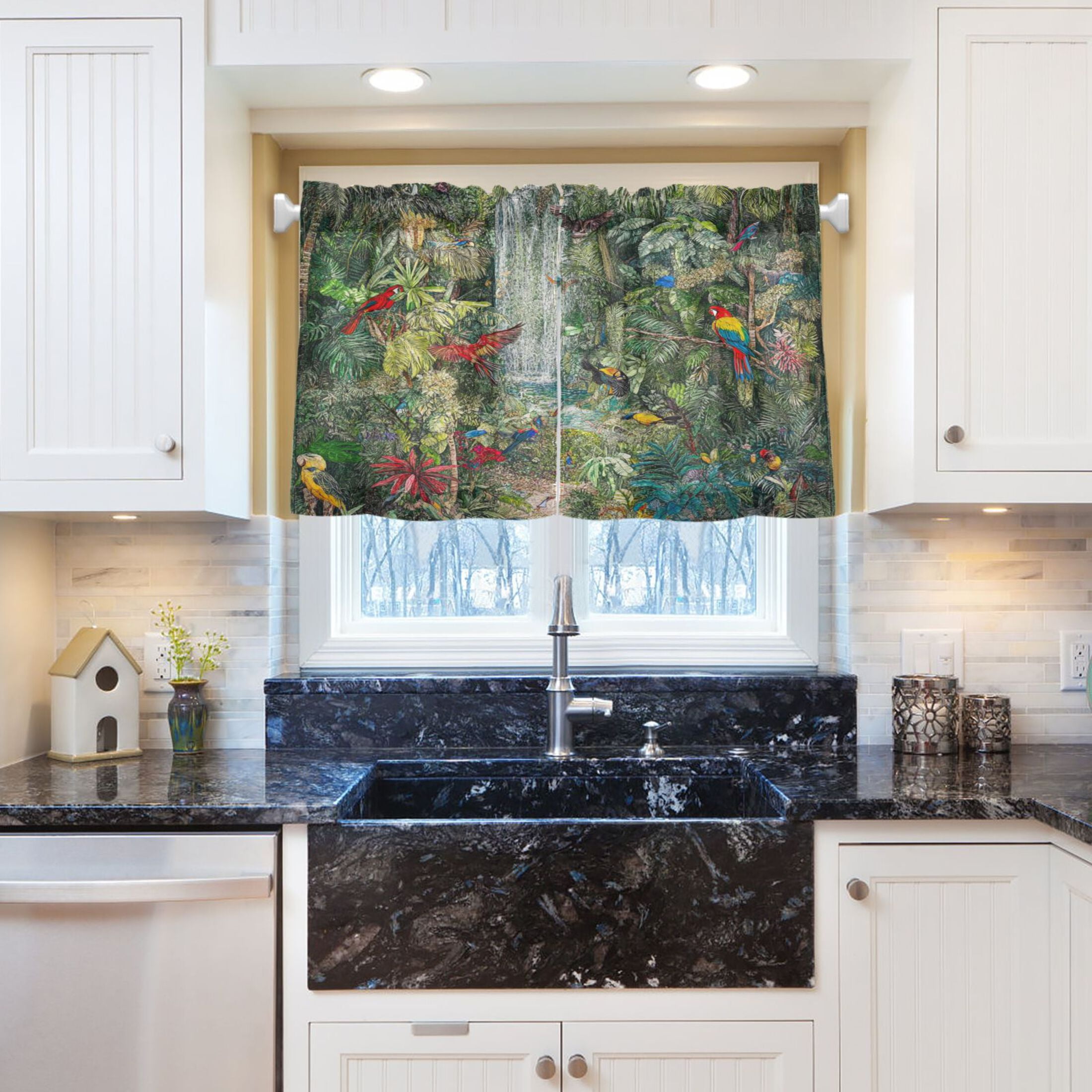 Oil Painting Forest 27"x36" Linen Look Cafe Curtain Set with Privacy and UV Protection