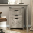 thumbnail image 2 of 3 Drawer Small File Cabinet, Farmhouse Vertical Filing Cabinet Fits Letter and A4 Size, Under Desk Wooden File Cabinets for Home Office, Printer Stand, Grey, 2 of 16