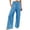 Blue, variant on CAIVO Women Linen Pants Summer Solid Color Stretch Smocked High Waist Wide Leg Casual with Elastic Cuffs and Pockets Long Trousers
