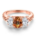 thumbnail image 3 of Gem Stone King 18K Rose Gold Plated Silver Ecstasy Mystic Topaz and White Topaz Filigree Style 3 Stone Ring for Women (2.70 Cttw, Oval 8X6MM and 6X4MM) (Size 5), 3 of 6