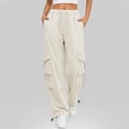 thumbnail image 4 of Ozmmyan Wide Leg Sweatpants for Womens Lightweight Cargo Pants Drawstring High Elastic Waist Baggy Utility Trousers with Multiple Pockets, 4 of 5