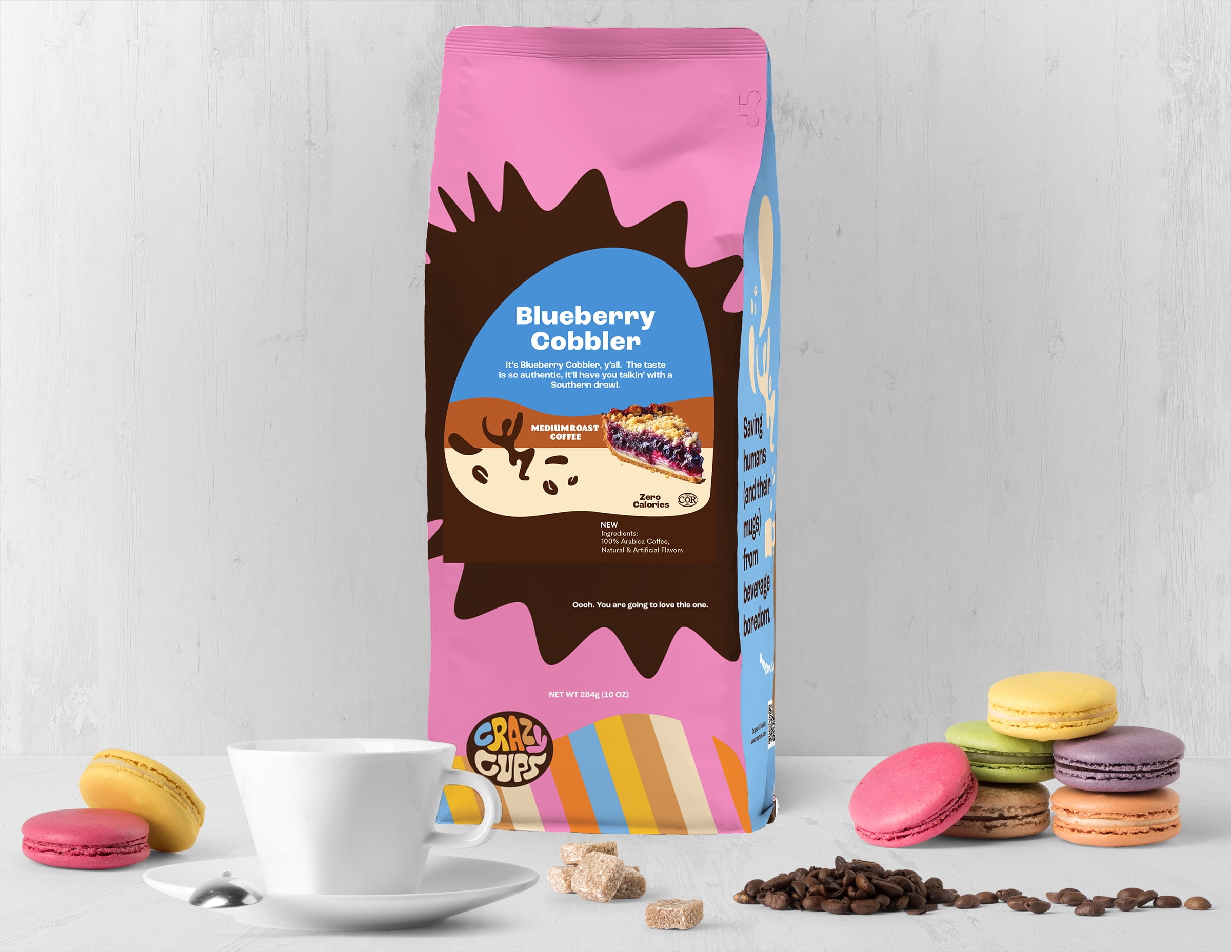 Crazy Cups Flavored Ground Blueberry Coffee, Blueberry Cobbler Coffee in 10 oz Bag, For Brewing Flavored Hot or Iced Coffee, 3 Pack