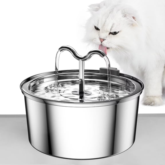 Cat Water Fountain , 3.2L/108OZ Stainless Steel Pet Water Dispenser Automatic Metal Dog Drinking Fountains Water Bowl with 3 Replacement Filters Ultra-Quiet Pump and Waterproof Food Mats