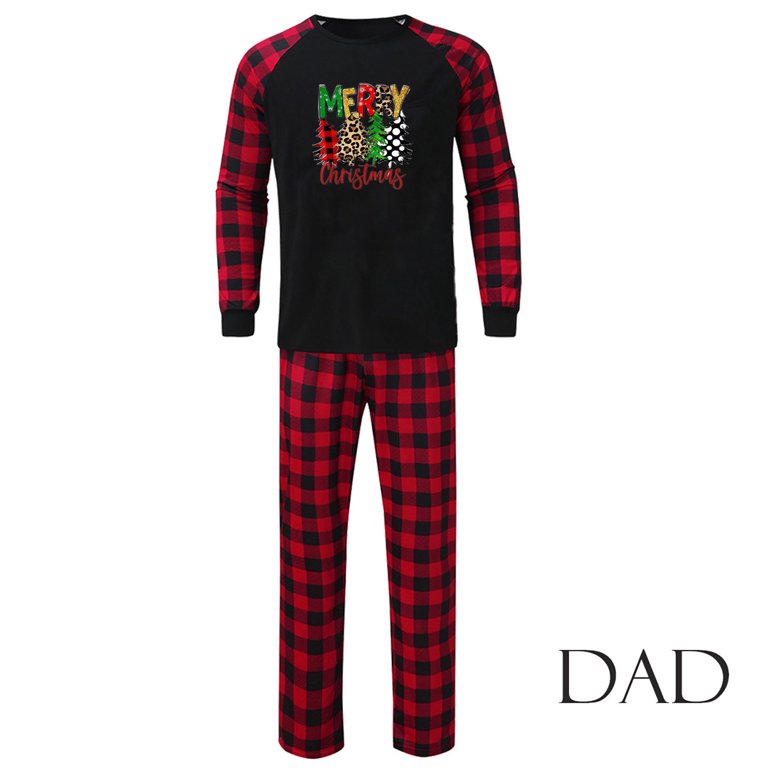 Matching Family Pajamas Sets Christmas PJs Santa Reindeer Tree Printed Long  Sleeve Tops Plaid Pant with Baby Onesie (Dad:M, K Style) 