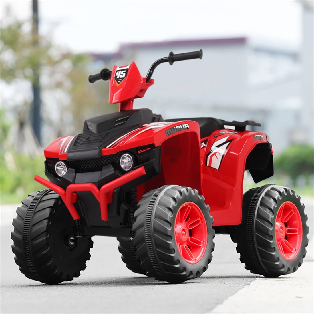 Private Jungle Kids ATV, 12V Battery Powered Electric Vehicle, Ride on Car 4 Wheeler Quad for Boys & Girls Gift, Ride on ATV with LED Lights, Music, Black & Red, Unisex