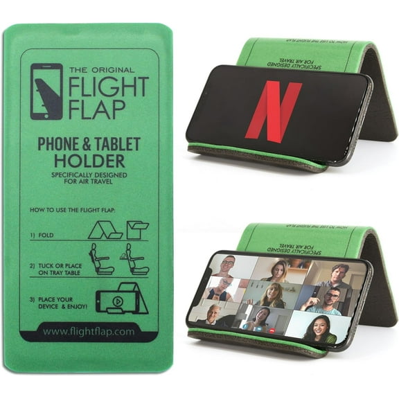 Airplane Phone Holder, Flexible Cell Phone Holder, Folding Cellphone Stand for Desk, Bed, Office, Treadmill - Airplane Gadgets for Long Travel Accessories - Plane Essentials (Green)