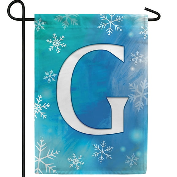 America Forever Winter Monogram Letter G Garden Flag Vertical Double Sided 12.5 x 18 inches Blue Snowflake Winter Holiday Seasonal Flags for Outdoor, Yard, Porch Decoration Snowfall Garden Flag