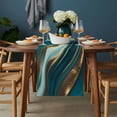 thumbnail image 2 of Teal Marble Table Runner - 70 Inch Long, Kitchen Dining Table Runner Dresser Scarves, Modern Abstract Gold Fluid Art Farmhouse Decor for Coffee Tables Wedding Party Banquet, 2 of 8