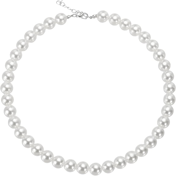 Zephyriana Round Imitation Chokers Pearl Necklace, 12mm Dainty Jewelry Pearl Necklaces for Women Mothers Birthday Day Gifts, Prom Party Costume Jewelry Gifts, White