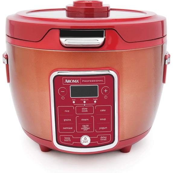 Restored Aroma Professional ARC-1230R Cool Touch Glass Lid, Food Steamer, Slow Cooker, Multicooker with 11 Preset Functions, Steam Tray, Measuring Cup, Rice Spatula, 20 Cooked, Red (Refurbished)