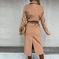 thumbnail image 5 of Women's Faux Wool Coat Blouse Thin Coats Trench Long Jacket Ladies Slim Long Belt Khaki M, 5 of 8