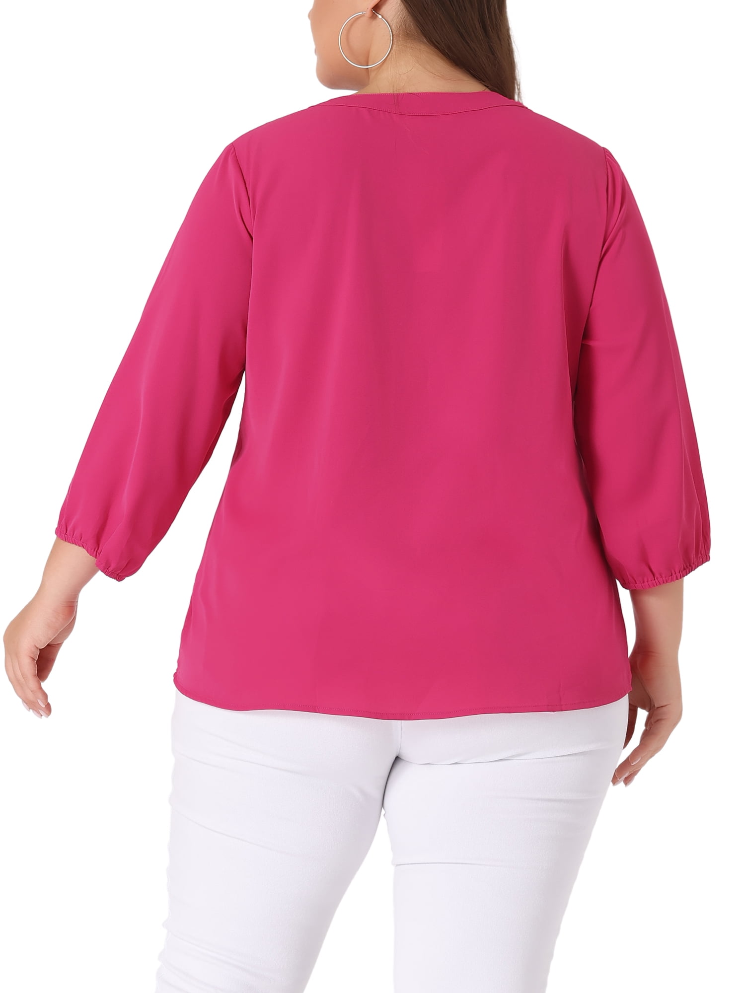 Agnes Orinda Women's Plus Size Tops Work Round Neck Ruffle Chiffon