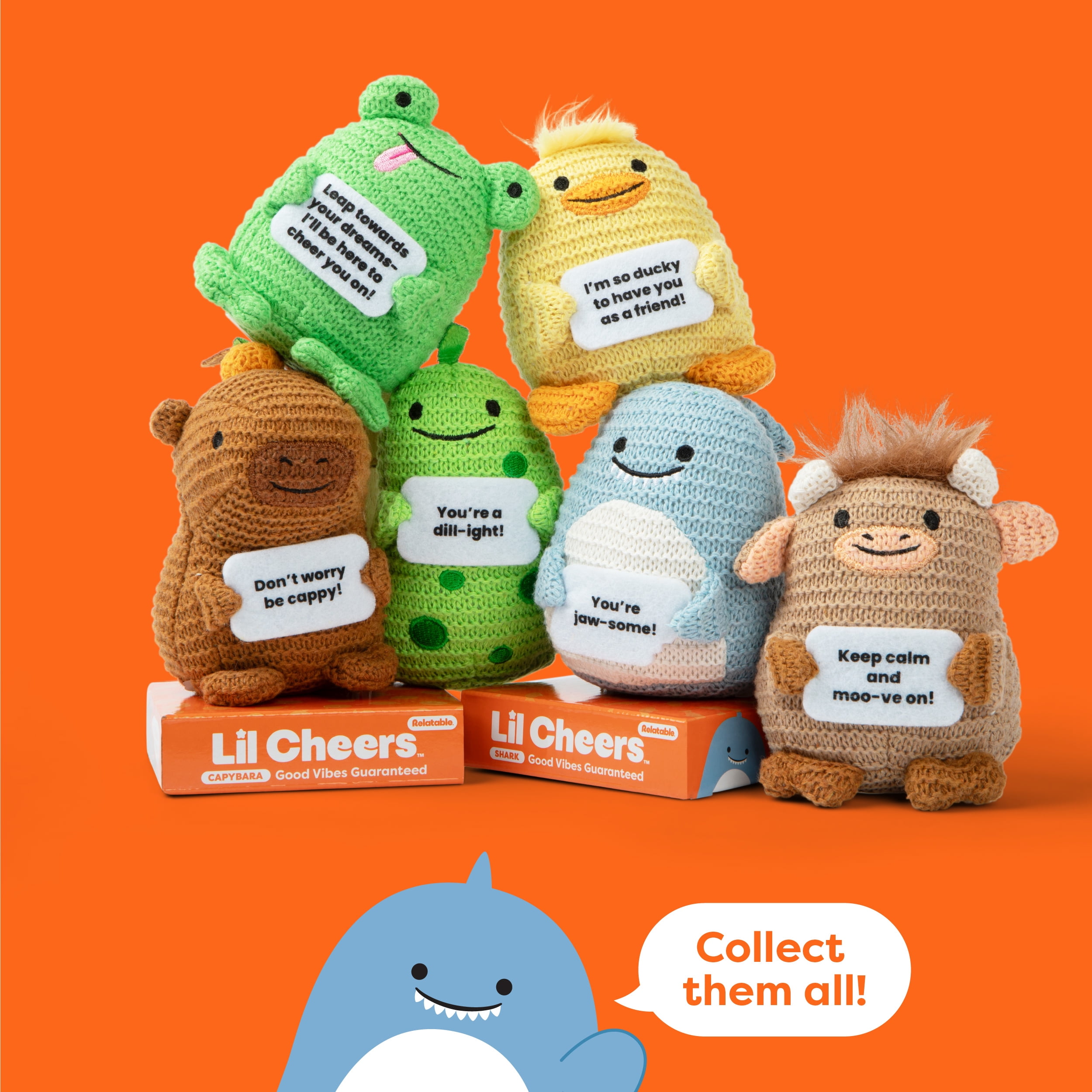 Lil Cheers Shark by Relatable, Crochet Plush with Positive Message, Gifts for Kids and Adults