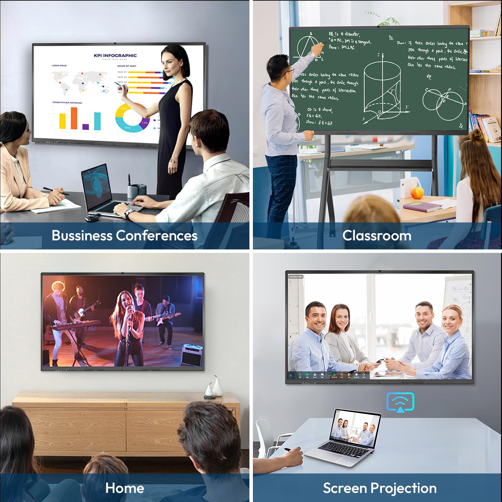 Smart Board,55 Inch Interactive Whiteboard 4K Touchscreen Built in Ultra High Definition Camera Open App Ecosystem, Digital Presentation Electronic Smart WhiteBoard for Classroom Home Office