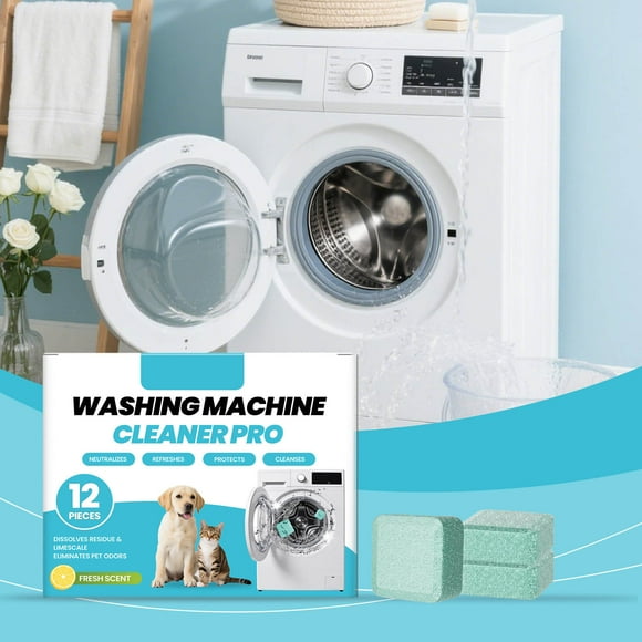 Tabletas para Limpiar Lavadoras, Paquete de 12, Desincrustante y Desodorizante, Eliminador de Manchas y Sarro, con Bicarbonato de Sodio y Ácido Cítrico para el Mantenimiento de la Lavadora.