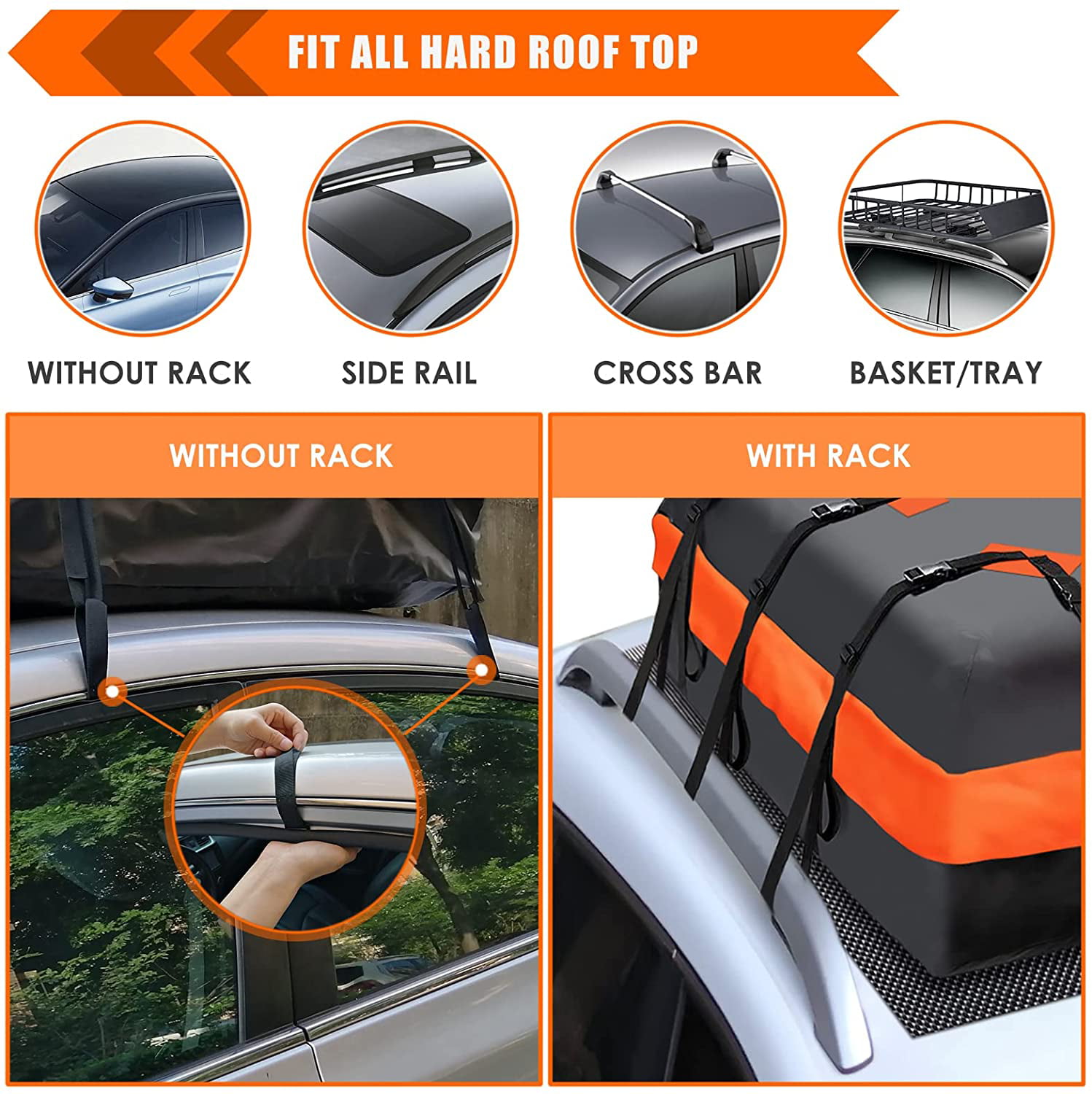 Includes Anti-Slip Mat XBEEK Car Roof Bag Rooftop Cargo Carrier Waterproof 15 Cubic Car Top Carrier for All Cars with/Without Rack 8 Reinforced Straps Luggage Lock 6 Door Hooks 